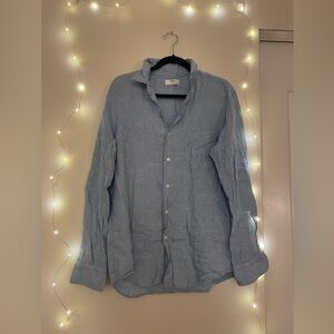 Uniqlo 100% Linen Light Blue Button Down Shirt